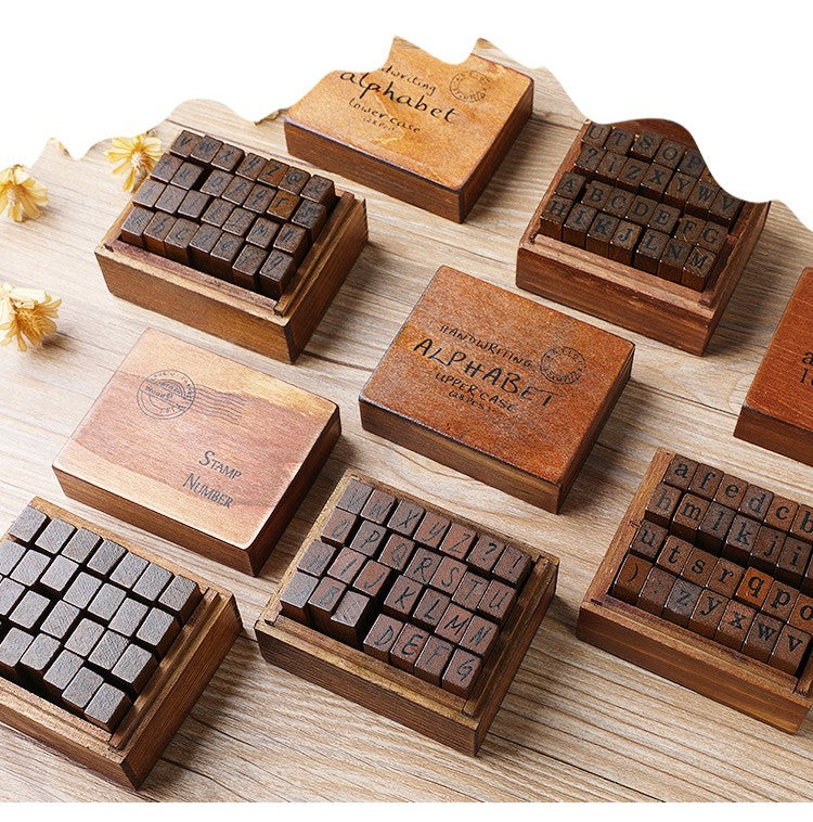 28 pcs vintage Wooden lower and upper case alphabet stamp set for journaling, mail, craft