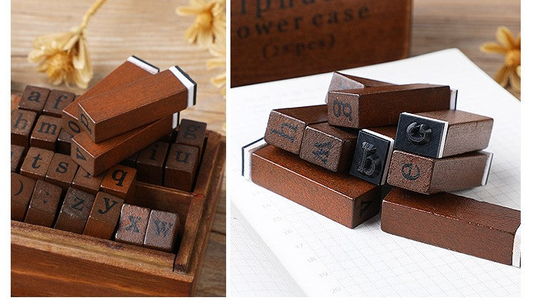 28 pcs vintage Wooden lower and upper case alphabet stamp set for journaling, mail, craft