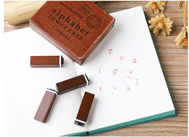 28 pcs vintage Wooden lower and upper case alphabet stamp set for journaling, mail, craft