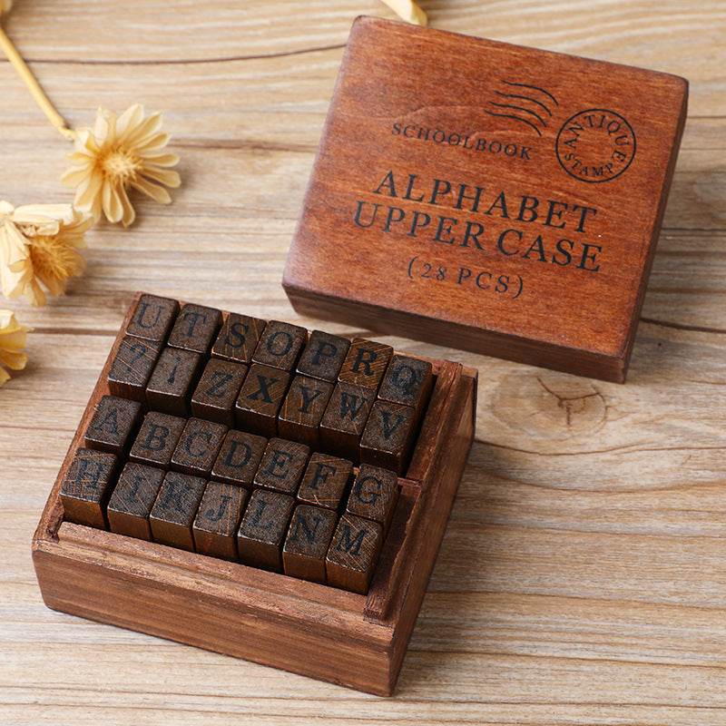 28 pcs vintage Wooden lower and upper case alphabet stamp set for journaling, mail, craft