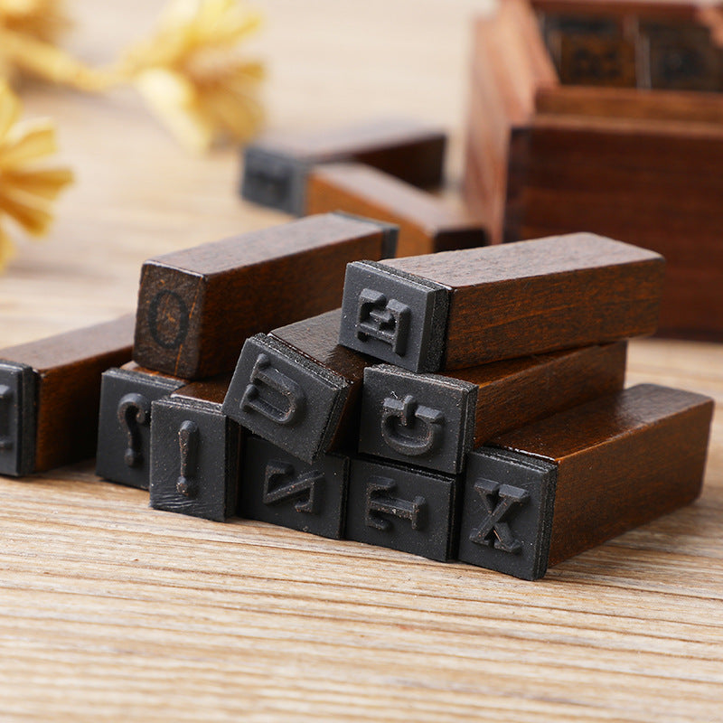28 pcs vintage Wooden lower and upper case alphabet stamp set for journaling, mail, craft