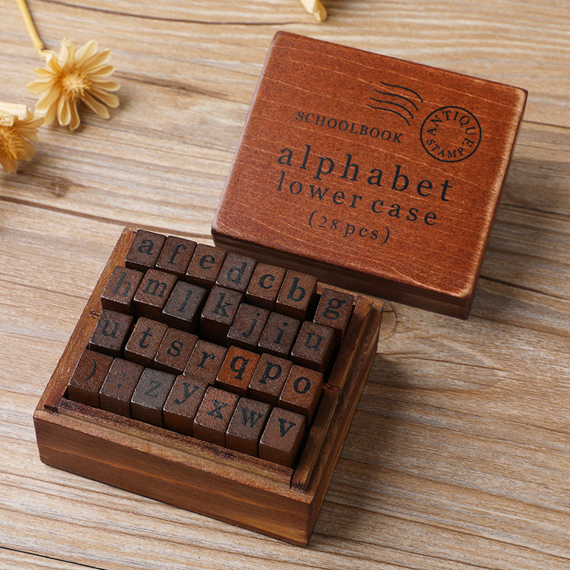 28 pcs vintage Wooden lower and upper case alphabet stamp set for