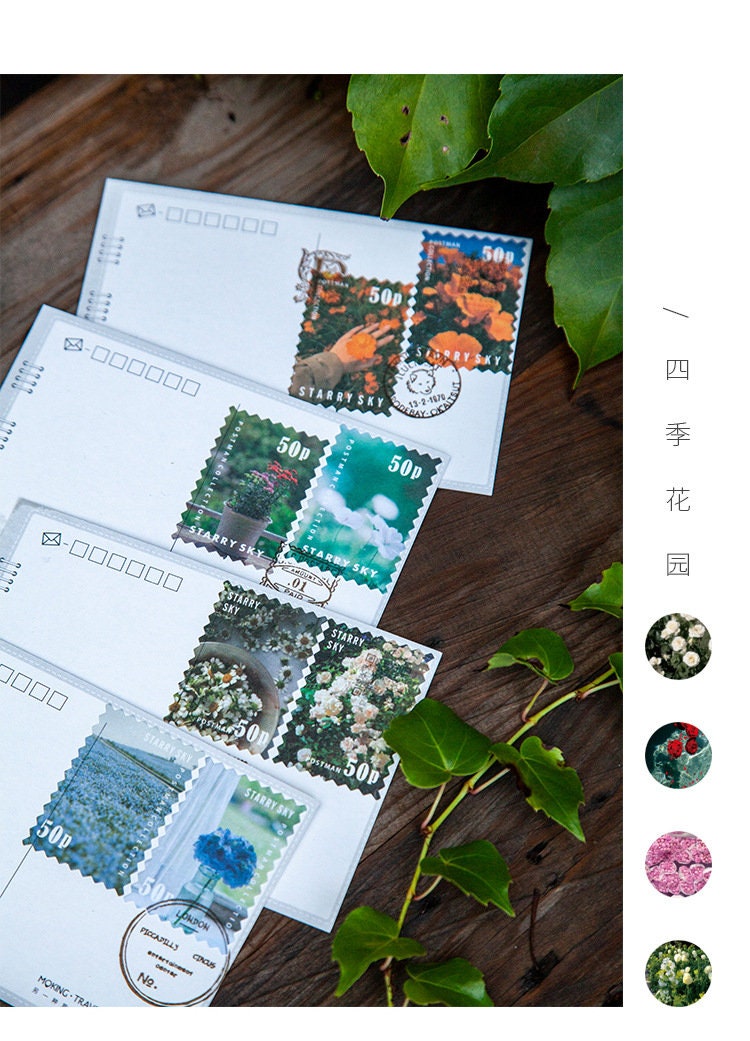 Colourful flower stickers stamps - 50pcs